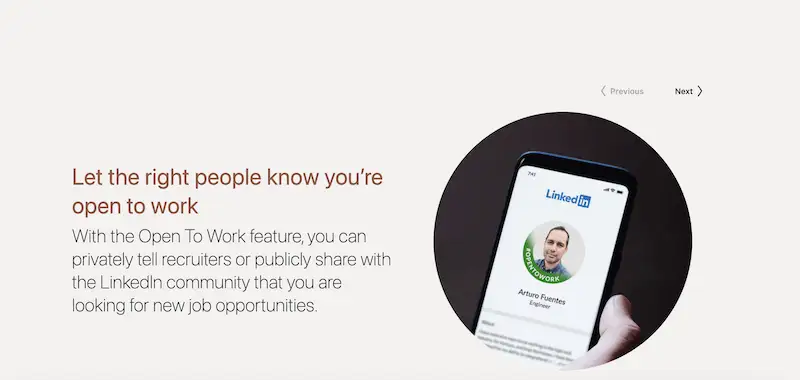 In the image it's written "Let the right people know you're open to work".