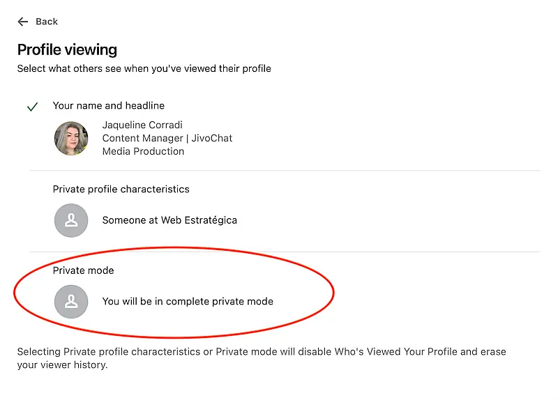 LinkedIn profile viewing page