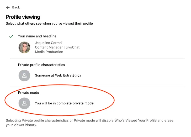 LinkedIn profile viewing page