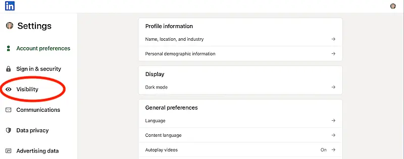 LinkedIn settings page
