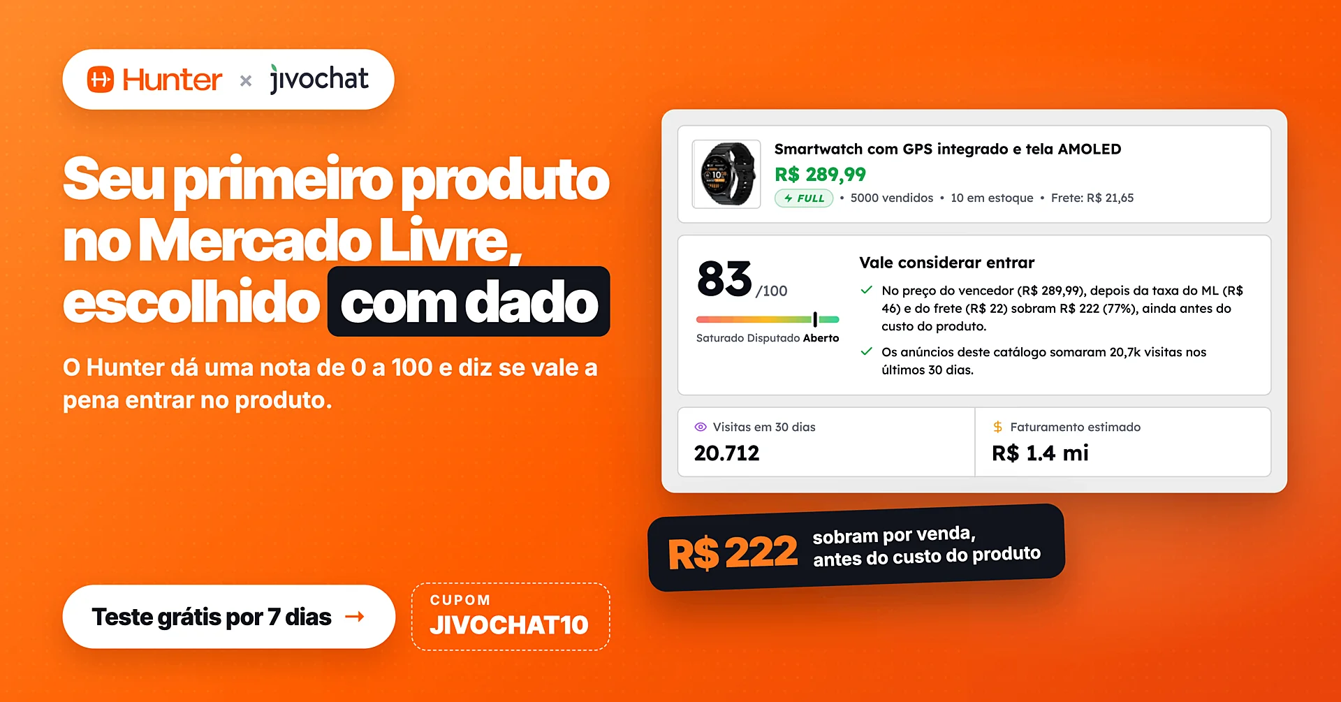 Banner Hunter Hub: seu primeiro produto no Mercado Livre escolhido com dado