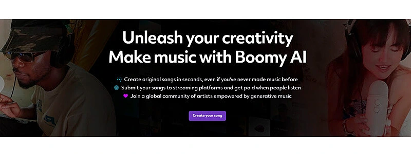 captura de tela do site de ia para fazer musica boomy