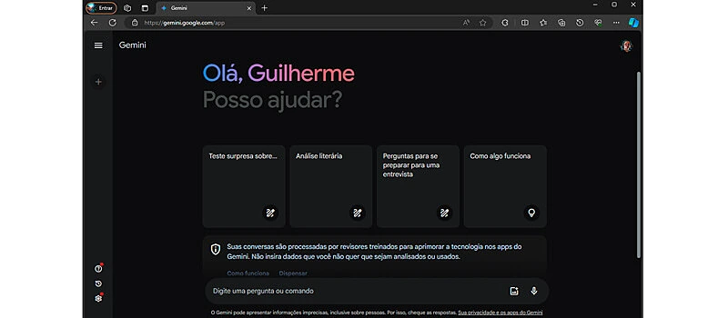 captura de tela da ia para criar textos gemini