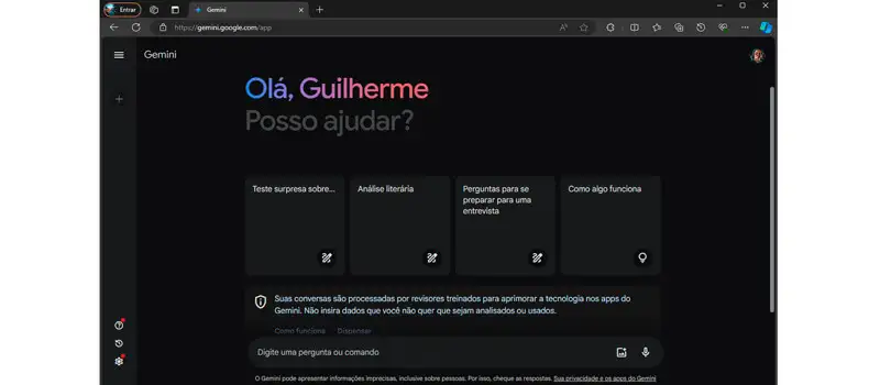 captura de tela da ia para criar textos gemini