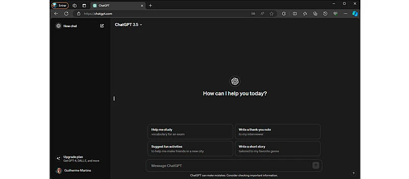 captura de tela da ia para criar textos chatgpt