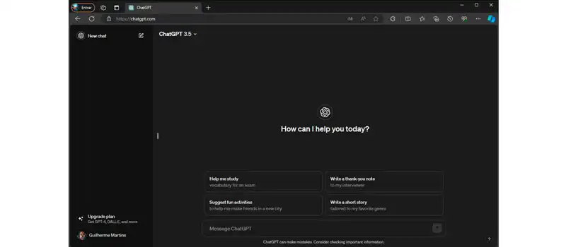 captura de tela da ia para criar textos chatgpt