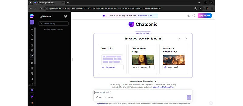 captura de tela da ia para criar textos chatsonic