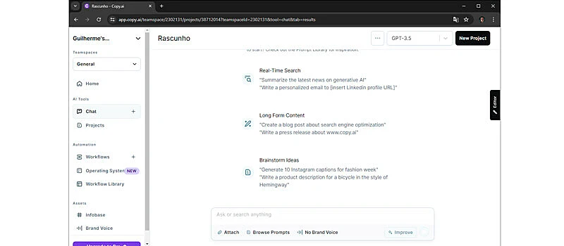 captura de tela da ia para criar textos copy.ai