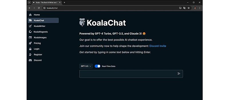 captura de tela da ia para criar textos koala