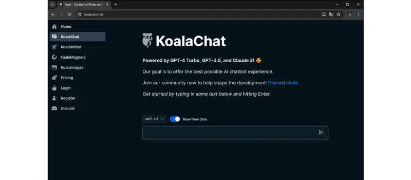captura de tela da ia para criar textos koala