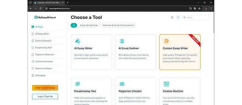 captura de tela da ia para criar textos myessaywriter