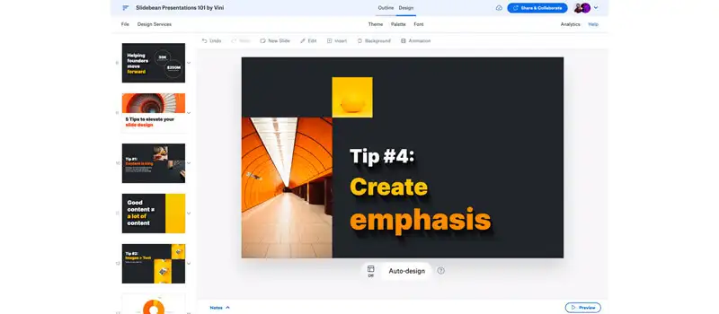  Captura de tela da ferramenta de IA para criar apresentação slide bean