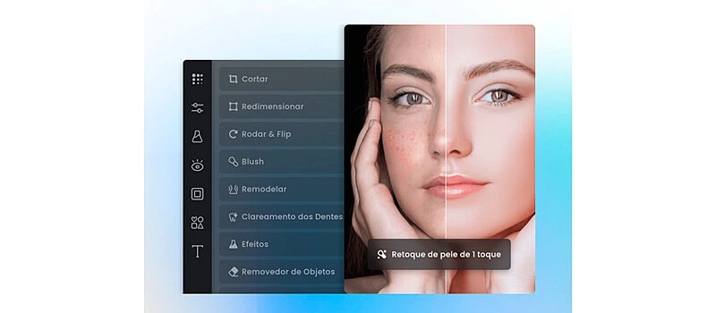 captura de tela mostrando a ia para melhorar imagens retocando uma foto do rosto de uma mulher