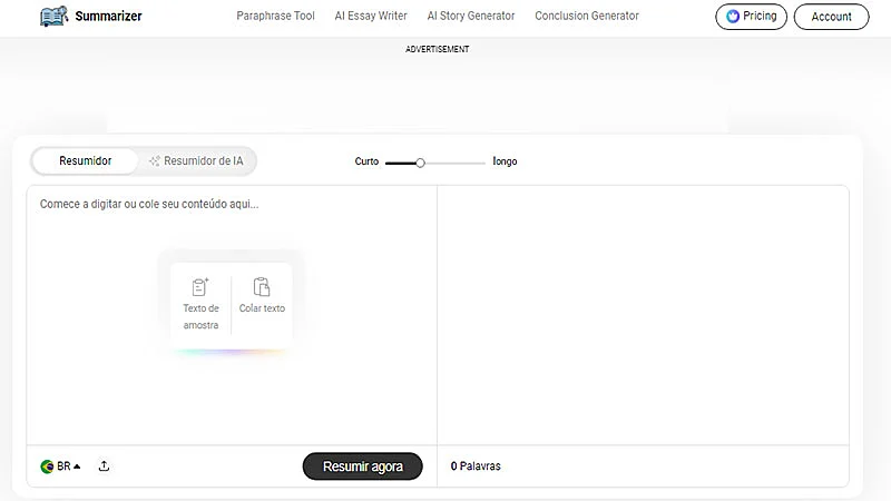 Captura de tela do Summarizer