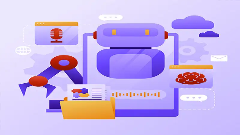 ilustração de um robo e vários ícones ao seu redor
