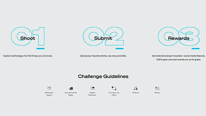 captura de tela do site da GoPro que mostra o passo a passo e as regras para participar do Photo of The Day Challenge da GoPro