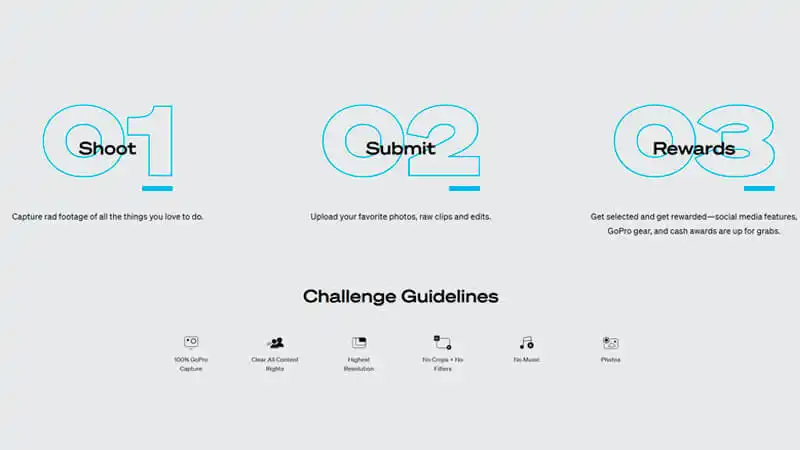 captura de tela do site da GoPro que mostra o passo a passo e as regras para participar do Photo of The Day Challenge da GoPro