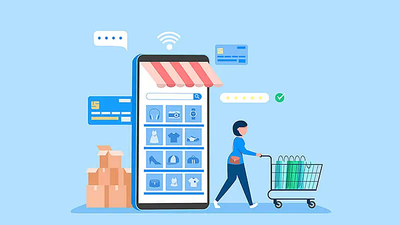 Ilustração de uma loja no celular