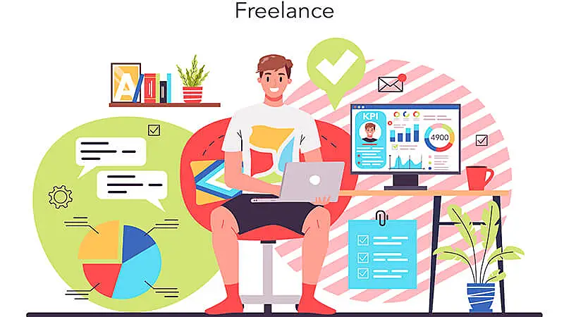 trabalhador fazendo freelance em seu escritório