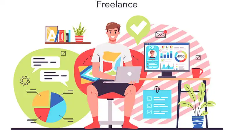 trabalhador fazendo freelance em seu escritório