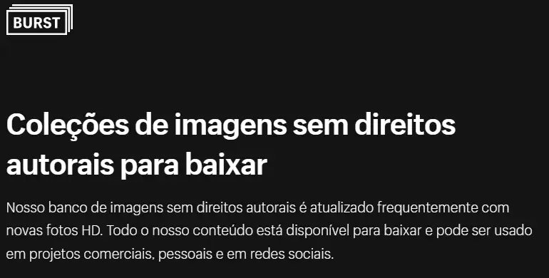imagens sem direitos autorais Tela inicial do Burst