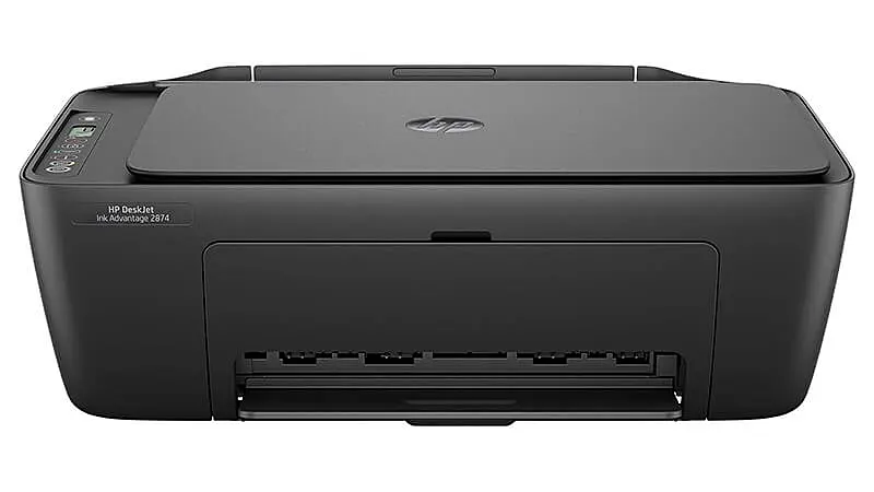 imagem de uma impressora HP DeskJet Ink Advantage 2874 na cor preta