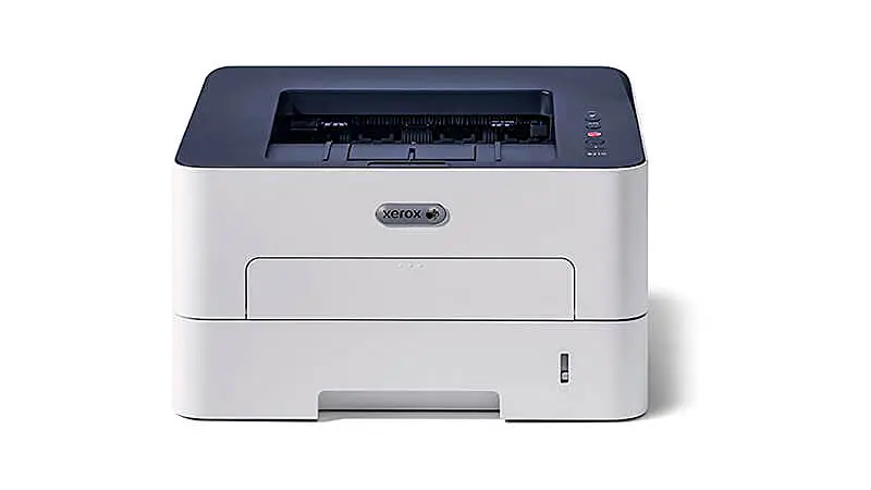 imagem de uma impressora Xerox Laser na cor branca e azul