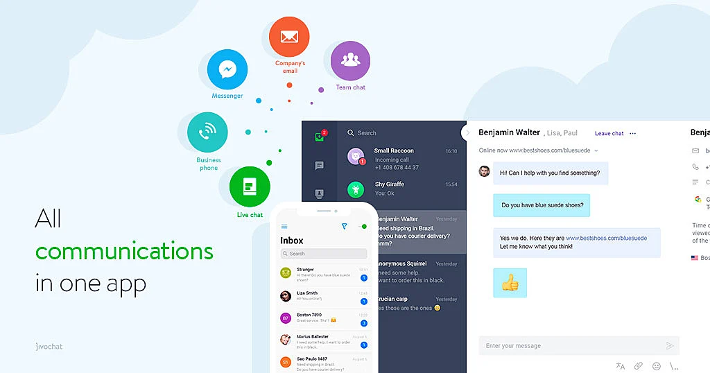 Different communication app icons in JivoChat's all-in-one software