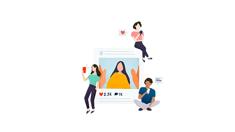 Imagem vetorizada de pessoas utilizando as redes sociais para ser influencer digital