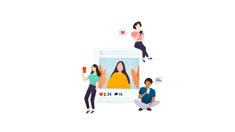 Imagem vetorizada de pessoas utilizando as redes sociais para ser influencer digital