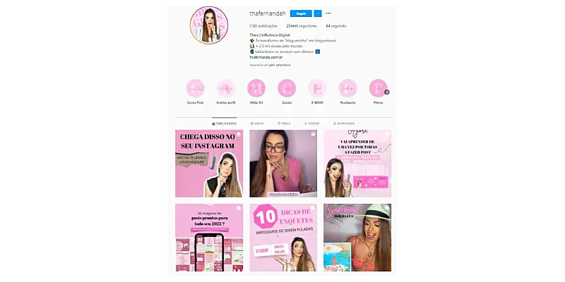 Printscreen do Instagram do perfil de uma influencer digital