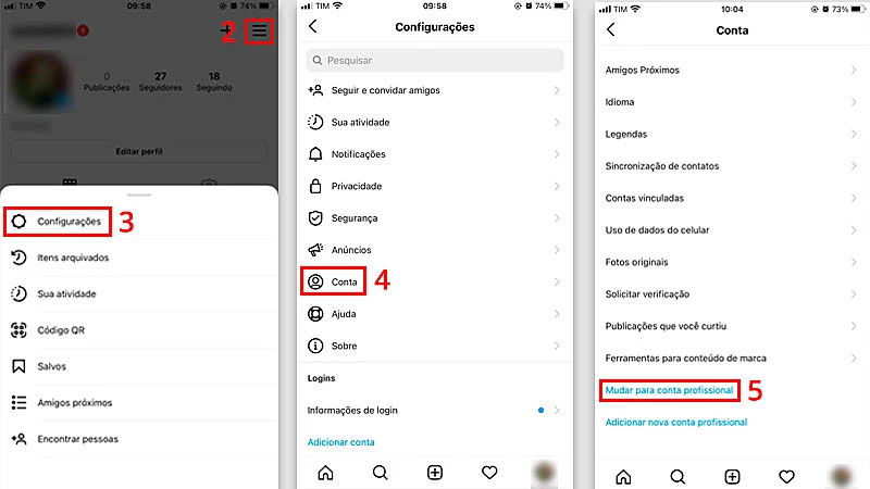 Passo a passo visual de como criar uma conta comercial no Instagram