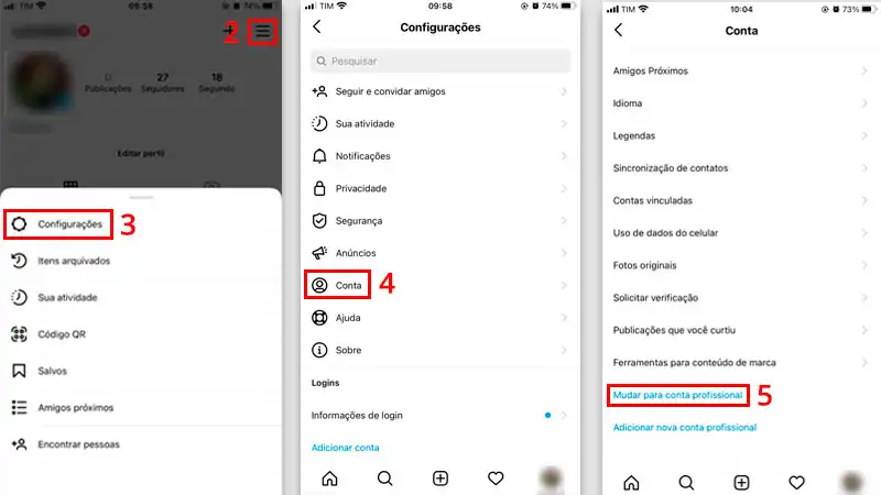 Passo a passo visual de como criar uma conta comercial no Instagram