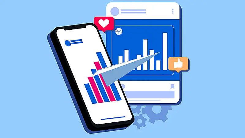 Tela com o instagram comercial aberto ao lado de um gráfico