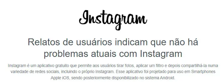Instagram fora do ar Mensagem no DownDetector se o Instagram está fora do ar
