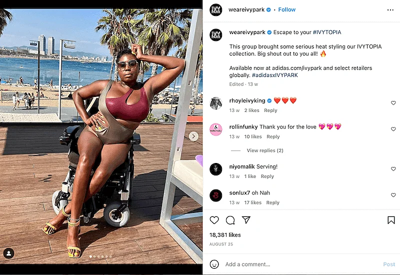 Ivy Park Instagram showing a woman wearing Ivy Park