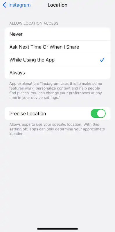 Location settings