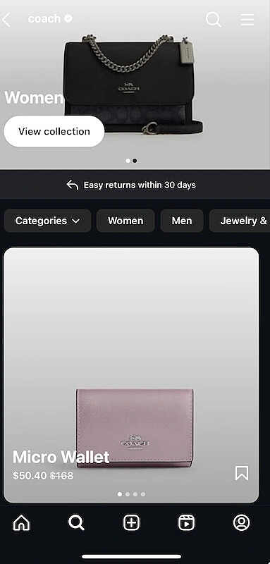 Coach Instagram shop section