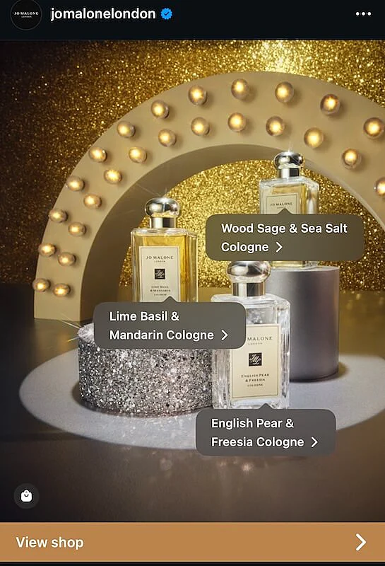 Jo Malone London Instagram post showing 3 of their fragrances