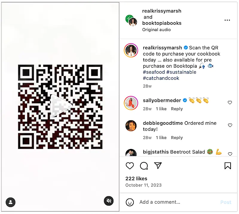 BookTopia post with a QR code on Instagram