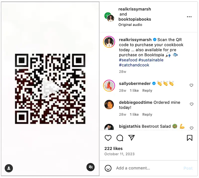 BookTopia post with a QR code on Instagram