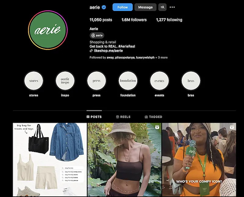Aerie Instagram profile