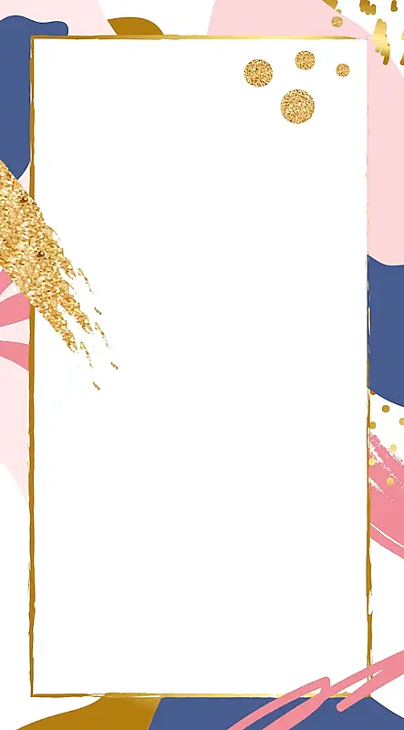 The image shows an Instagram story background with borders in gold, pink, blue, and white.