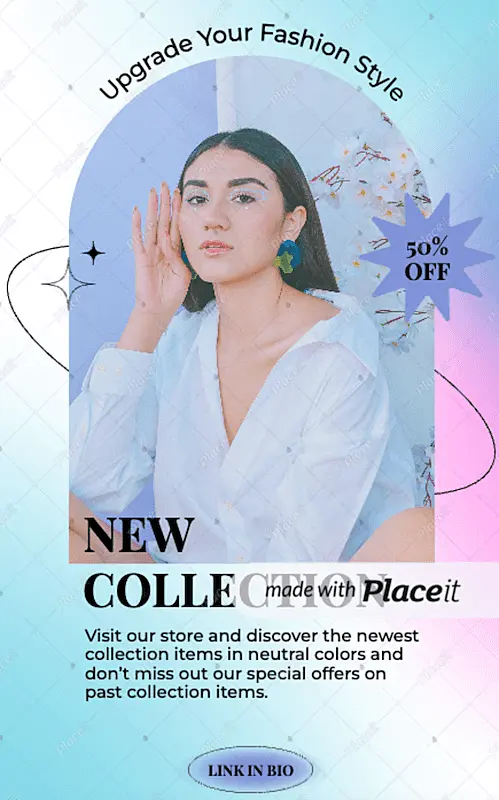 The image shows an Instagram story with a Girl picture and announcing the release of a new collection.