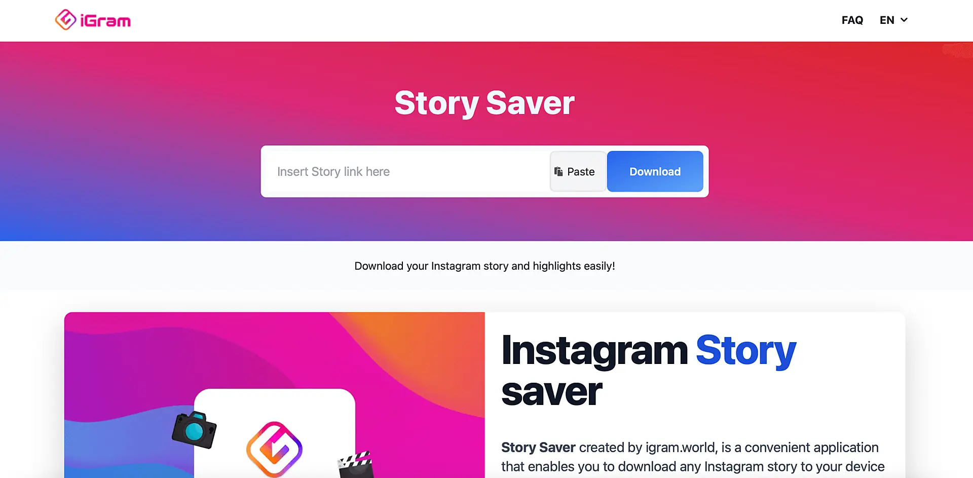 iGram story saver page