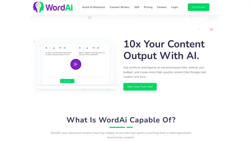 captura de tela que mostra o site de inteligência artificial WordAi