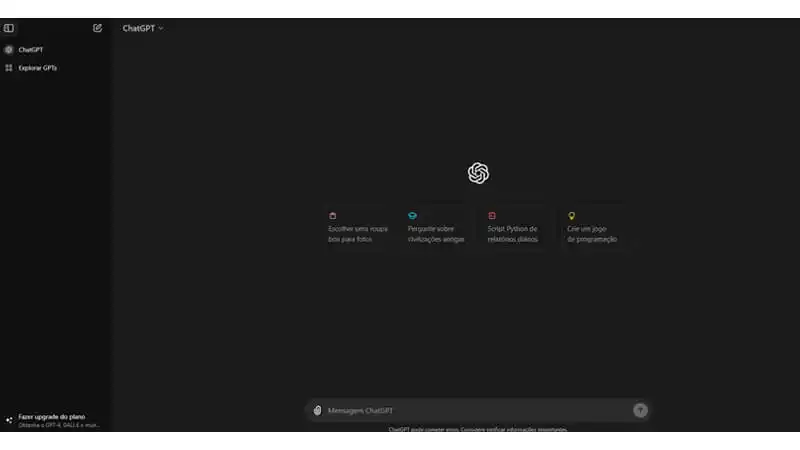 captura de tela que mostra o site de inteligência artificial ChatGPT