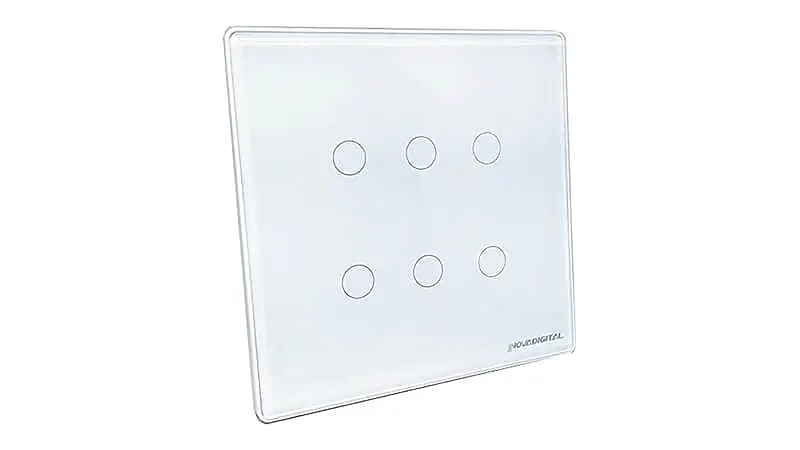 imagem de um interruptor inteligente Nova Digital na cor branca com seis botões