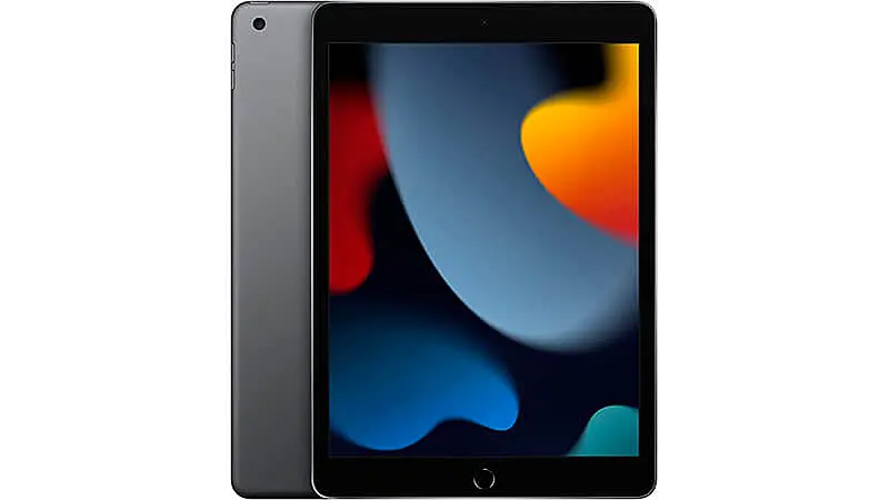 imagem de um iPad 9 de 256GB na cor cinza de frente e de costas 
