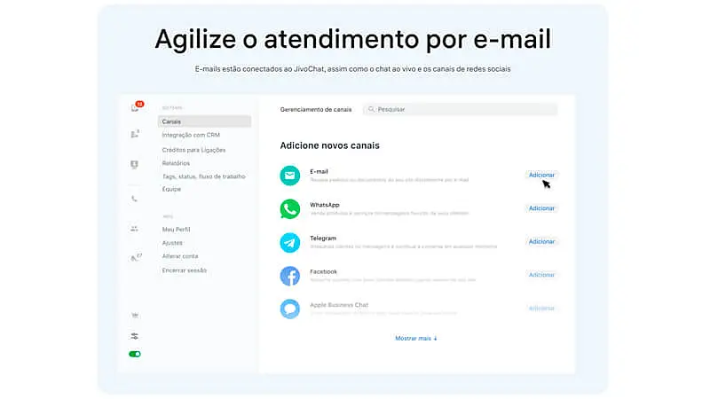 imagem que mostra como integrar o e-mail de uma empresa ao JivoChat